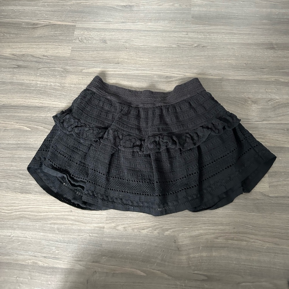 Aerie American Eagle Black Crochet Knit Tiered Mini Skirt